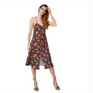 X Revolve LPA Dress Black Floral Slip Midi Rose Garden Boho A Line Open Back XS